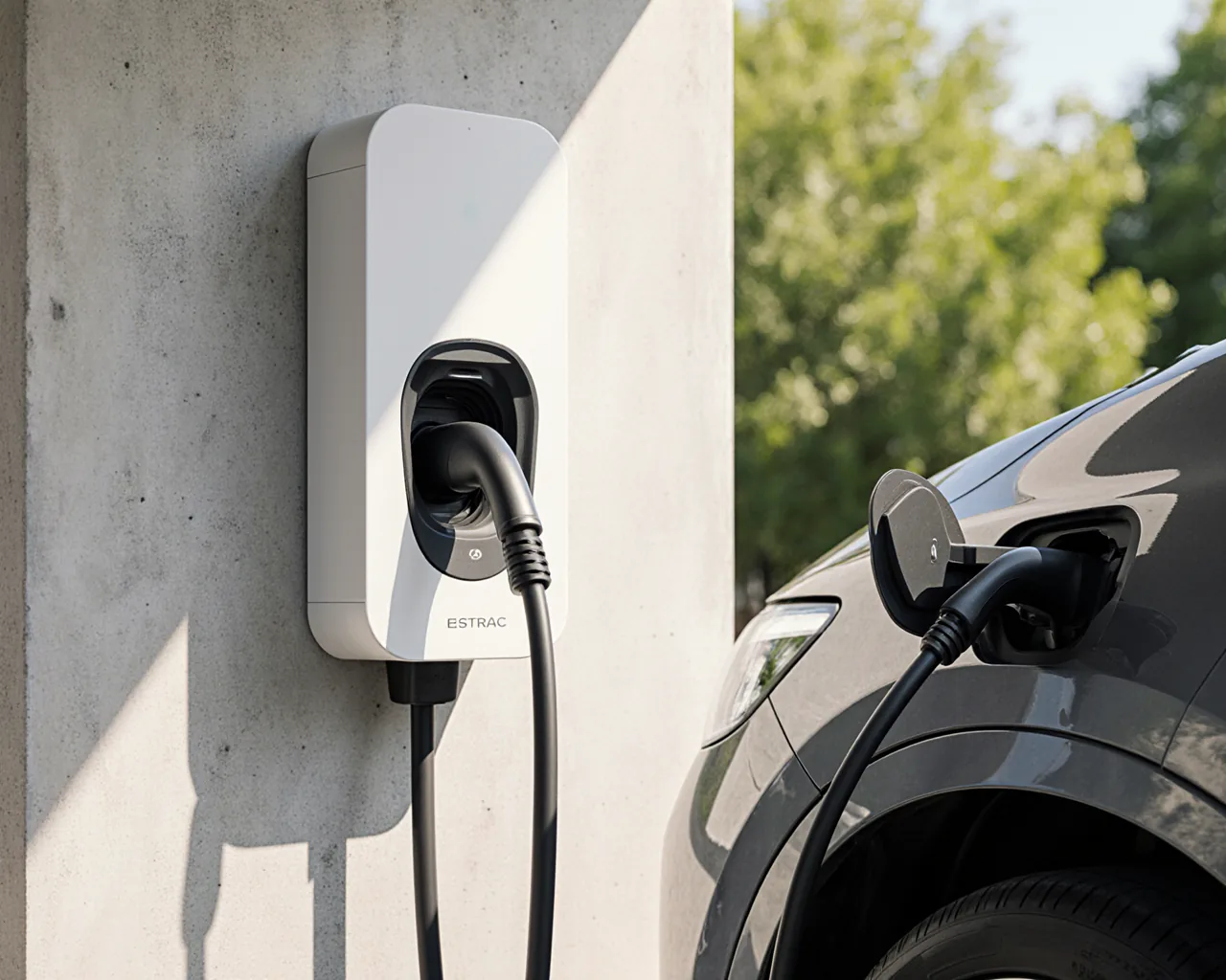 Borne de recharge murale branchée sur une voiture électrique